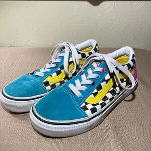 Vans Kids Blue and Yellow Checkered Sneakers